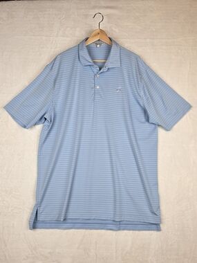 Peter Millar Summer Comfort Polo Mens XL Light Blue Stripe Golf Performance